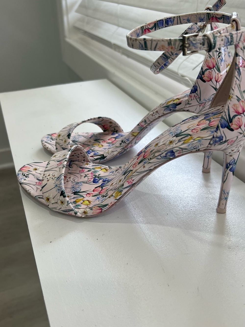 Aldo Pink Floral Ankle-Strap Heeled Sandals - Picture 9 of 9
